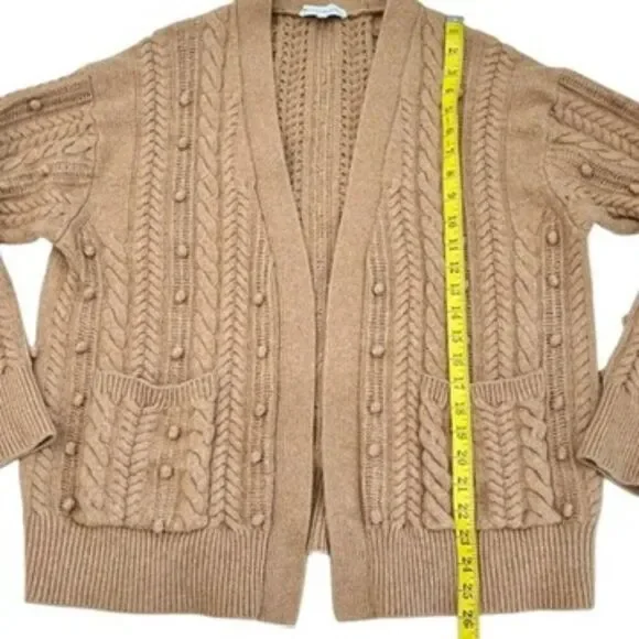 White + Warren Camel Brown Wool Blend Chunky Knit Cardigan Sweater Womens L - Picture 9 of 10